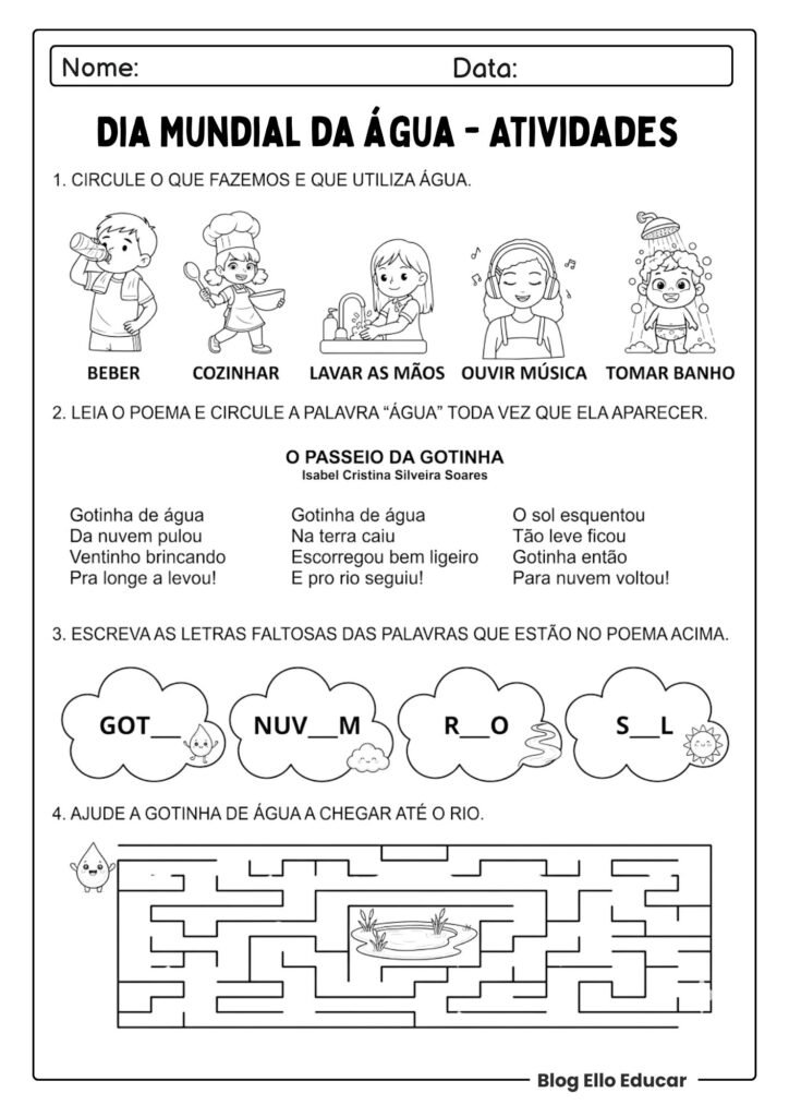 Atividades do Dia da água para imprimir