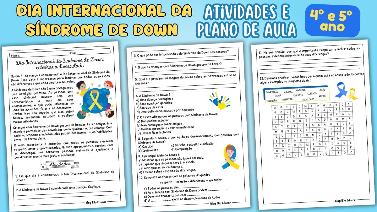 Atividades sobre o Dia Internacional da Síndrome de Down.