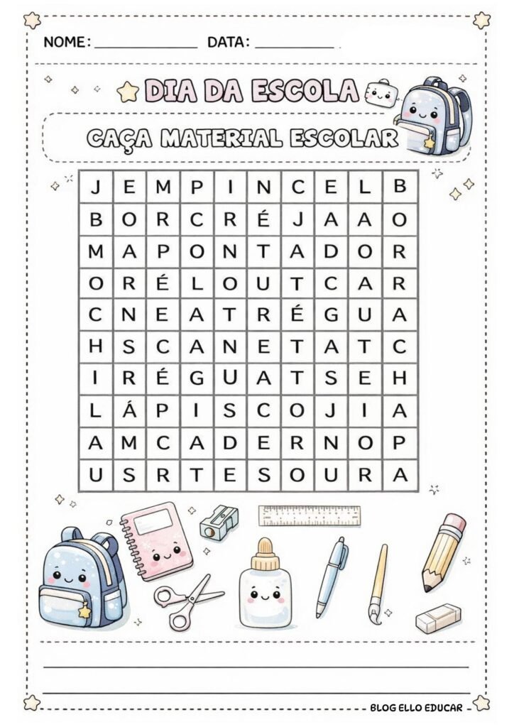 Caça-palavras Dia da escola