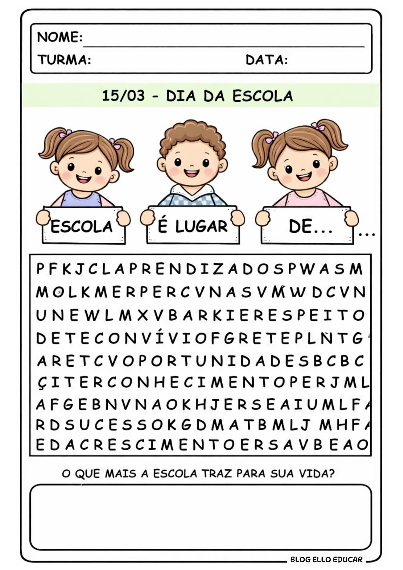 Caça-Palavras sobre o Dia da Escola: 3 modelos gratuitos