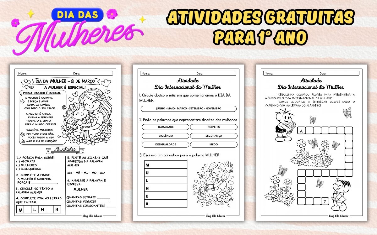 Atividades Dia da Mulher 1° ano: material gratuito em PDF