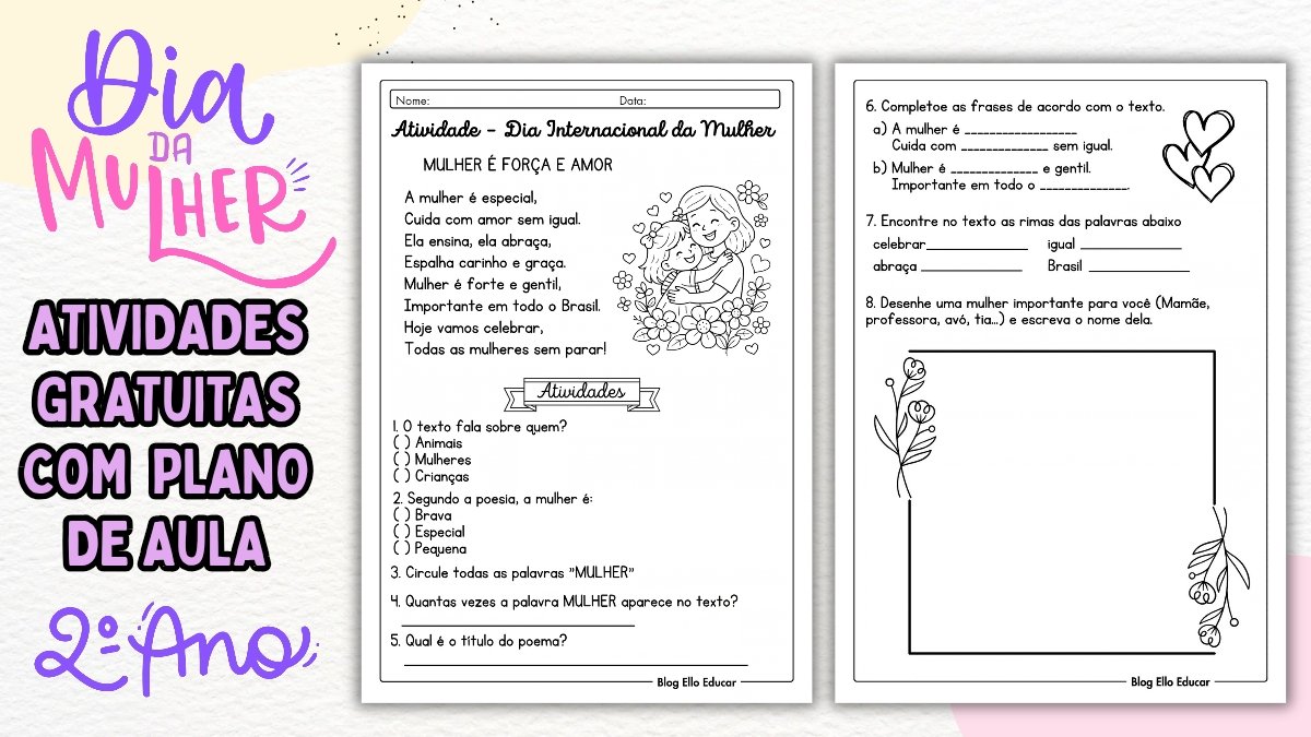 Atividades Dia da Mulher 2° ano com Plano de Aula BNCC