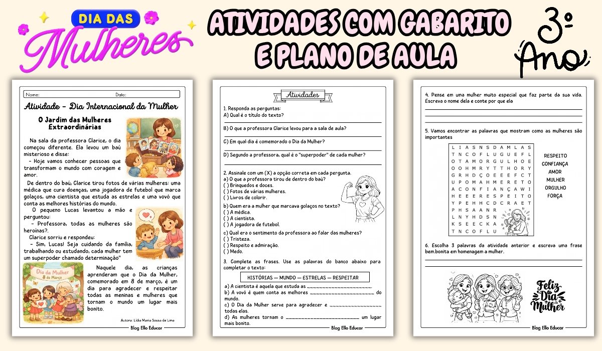 Atividades Dia da Mulher 3° ano com Plano de Aula BNCC e PDF grátis