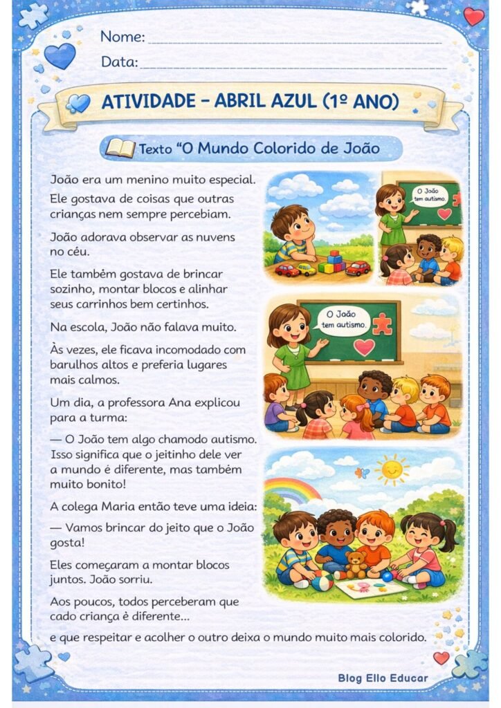 Atividades Abril Azul 1° ano
