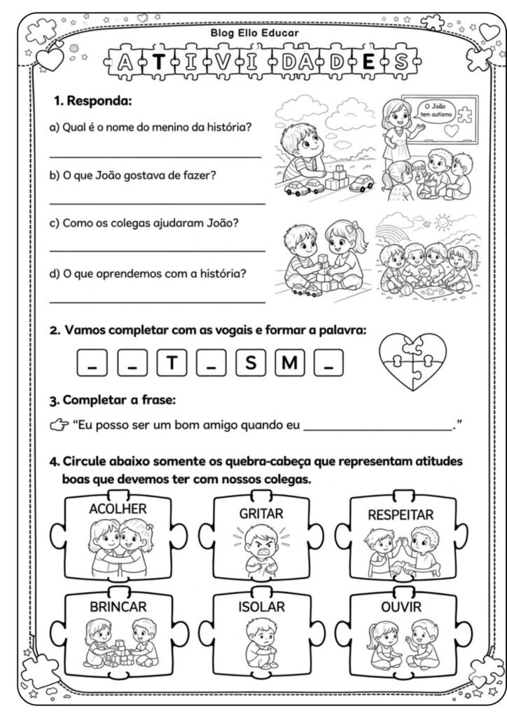 Atividades Abril Azul 1° ano