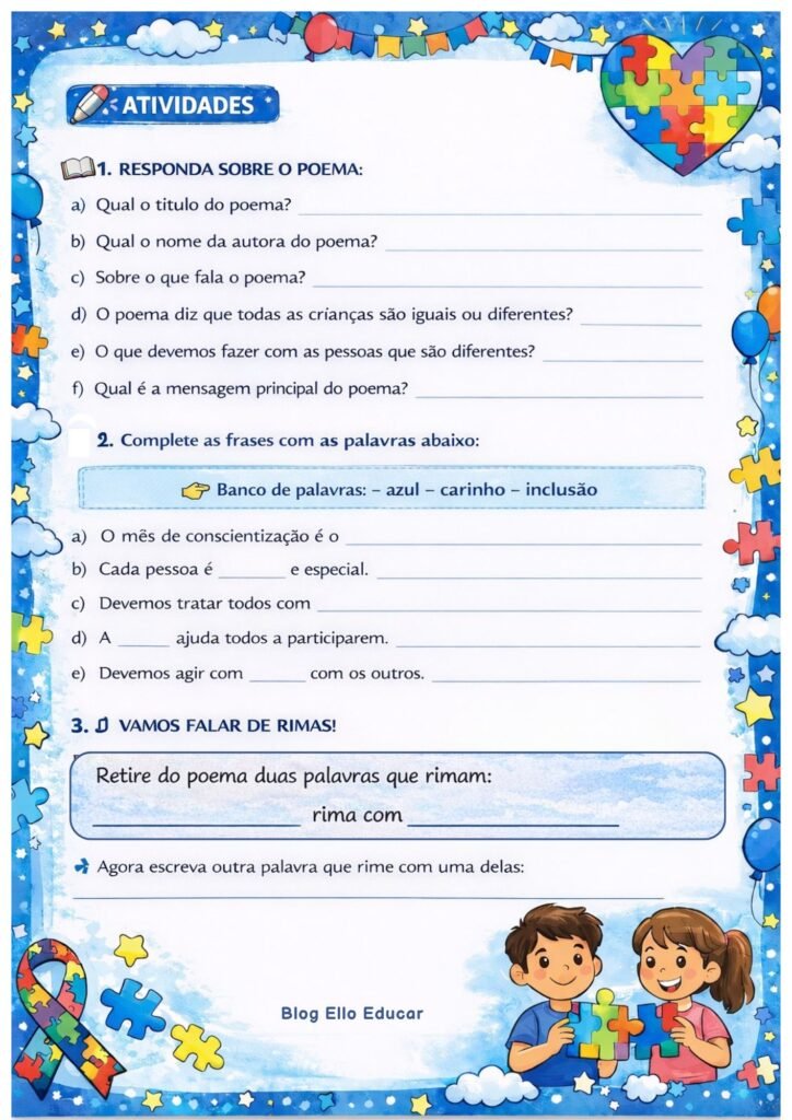 Atividades Abril Azul 2° ano