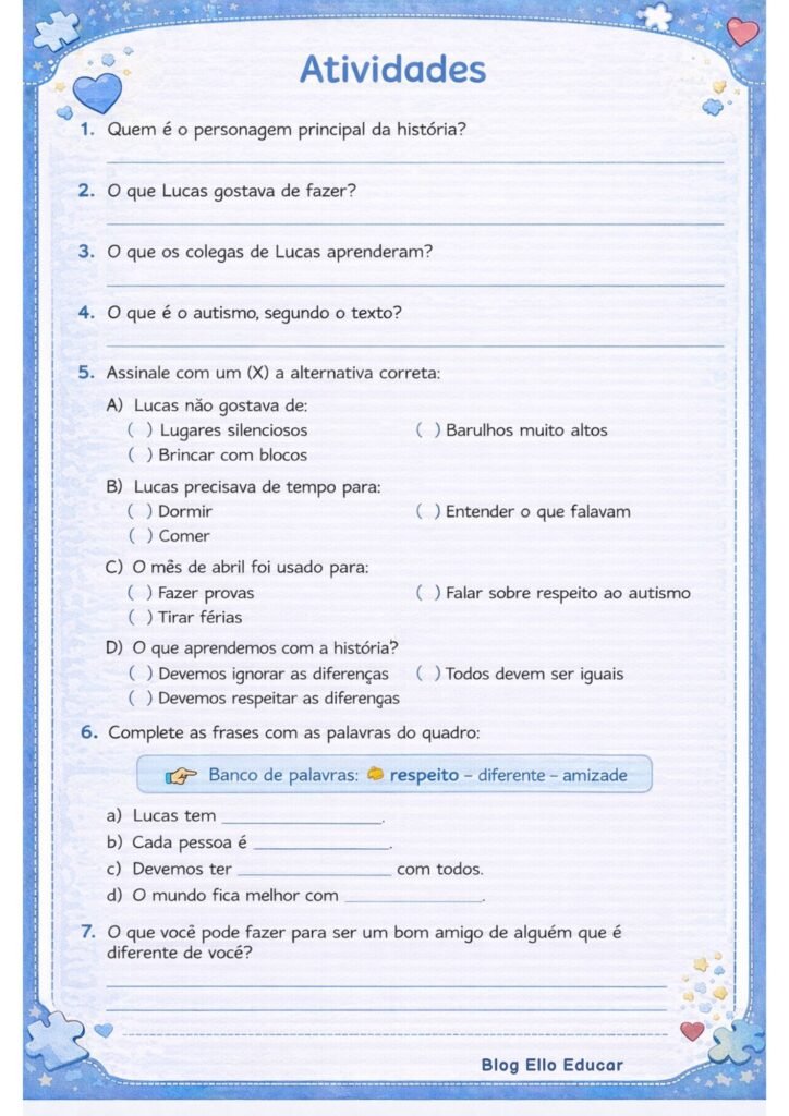 Atividades Abril Azul 3° ano