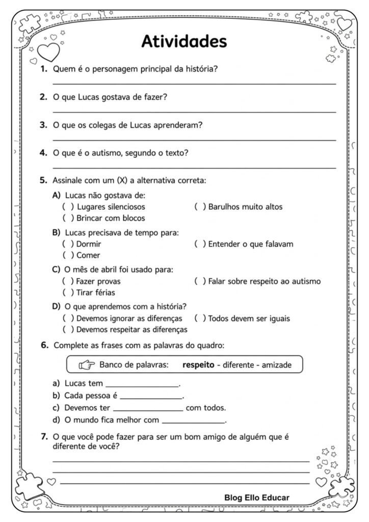 Atividades Abril Azul 3° ano