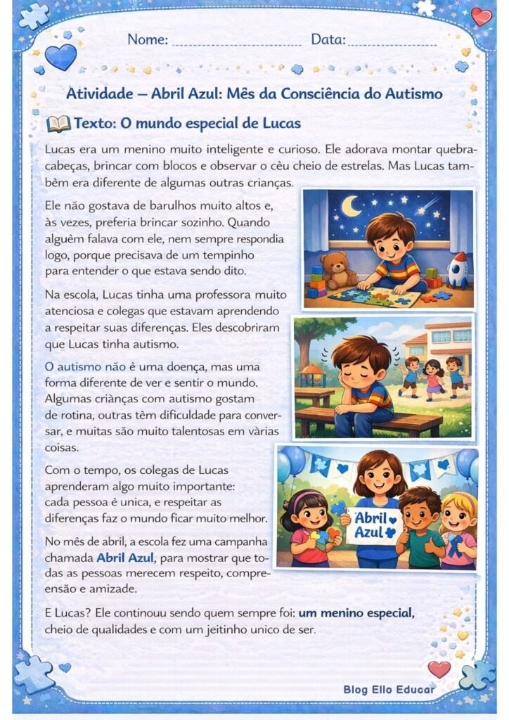 Atividades Abril Azul 3° ano