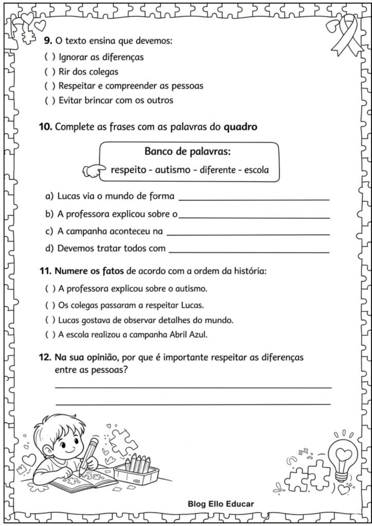 Atividades Abril Azul 4° e 5° ano