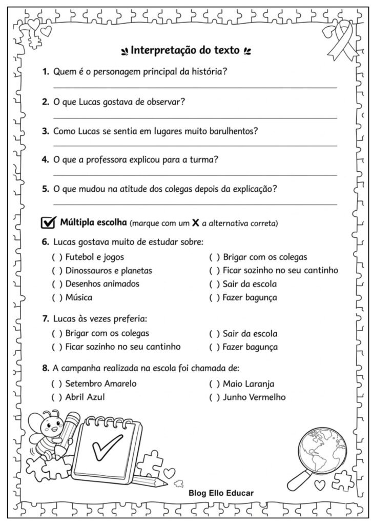 Atividades Abril Azul 4° e 5° ano