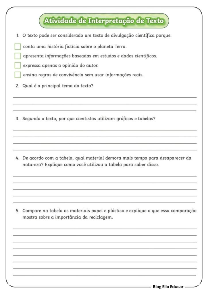 Atividades sobre o dia do Terra para 4° e 5° ano