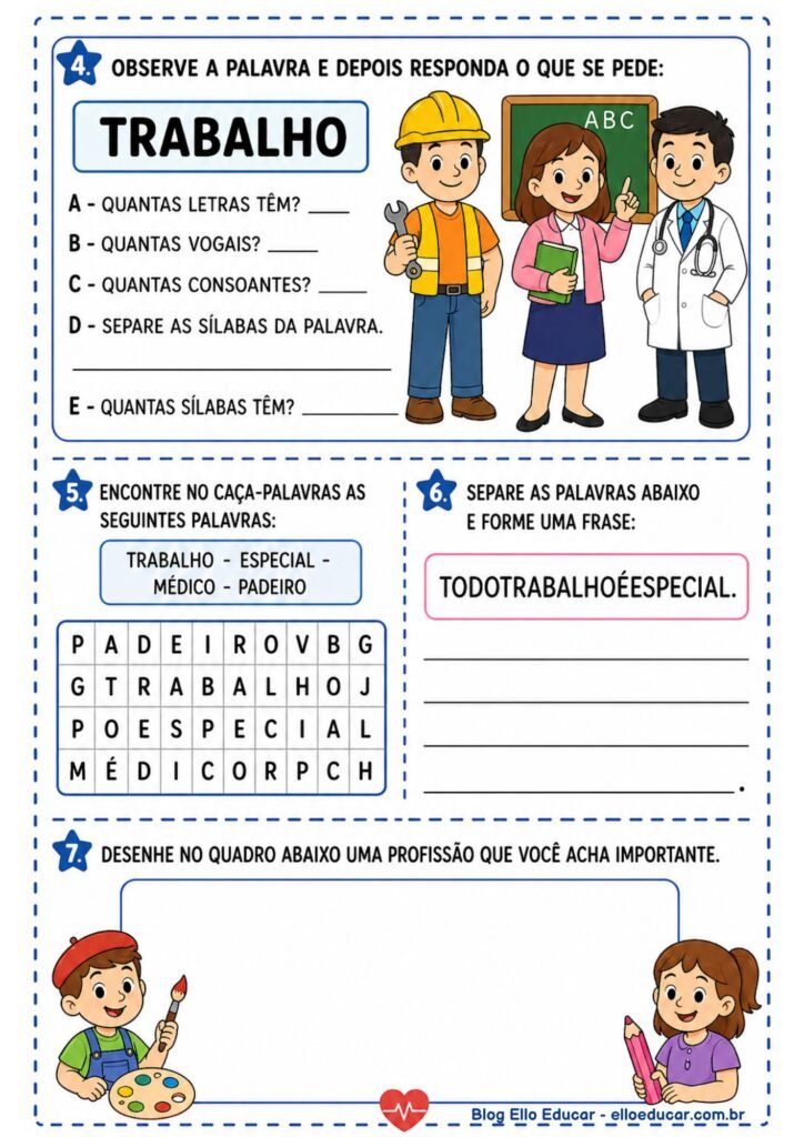 Atividades do Dia do Trabalho para 1° ano