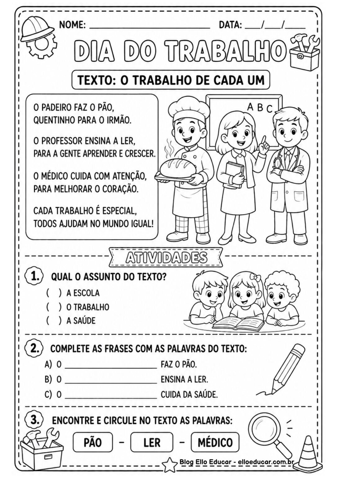 Atividades do Dia do Trabalho para 1° ano: material gratuito para ...