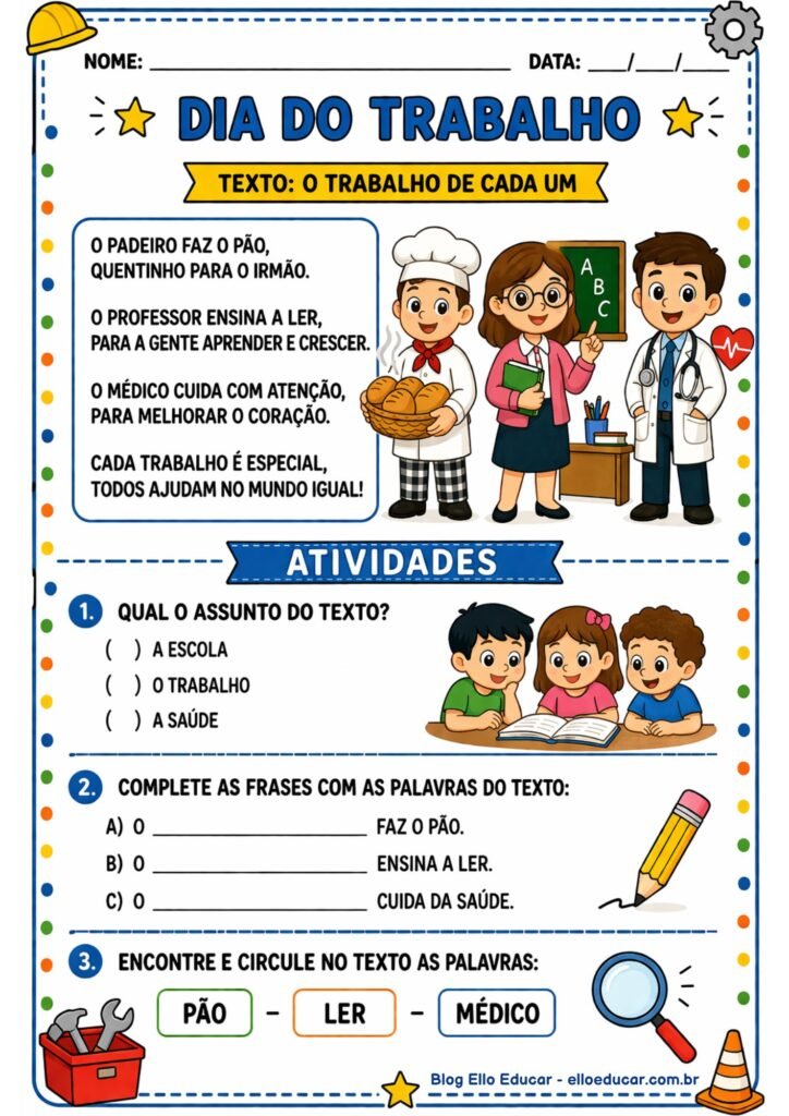Atividades do Dia do Trabalho para 1° ano
