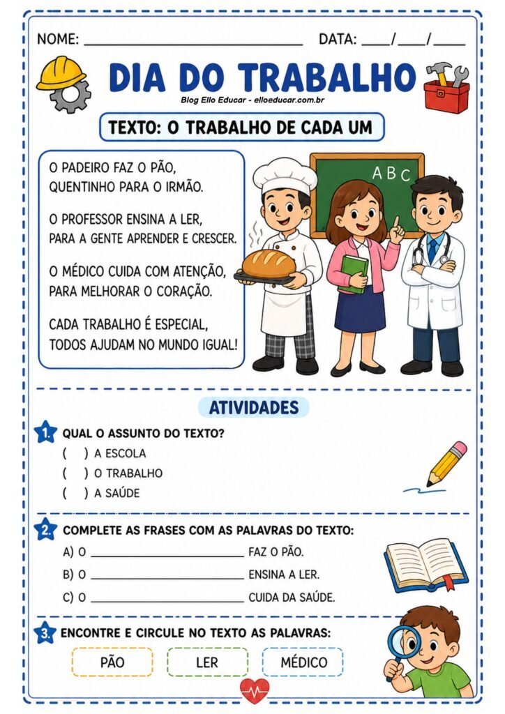 Atividades do Dia do Trabalho para 1° ano