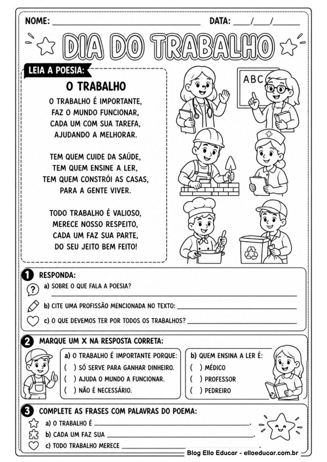 Atividades do Dia do Trabalho para 2° ano com PDF e Plano BNCC