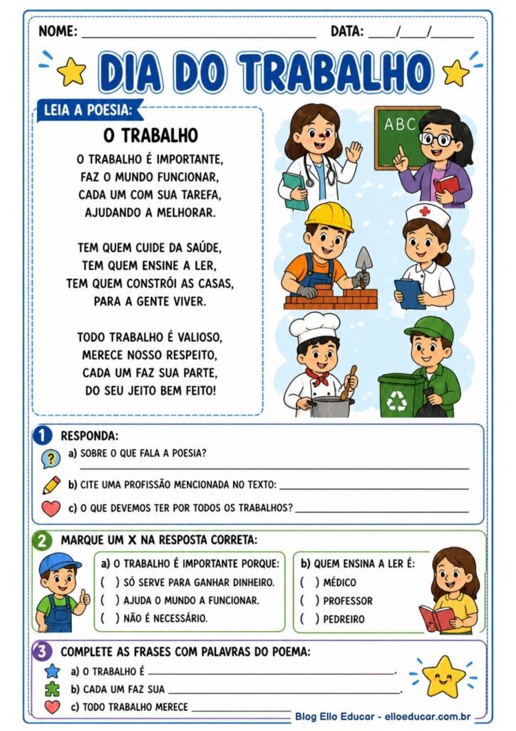 Atividades do Dia do Trabalho para 2° ano