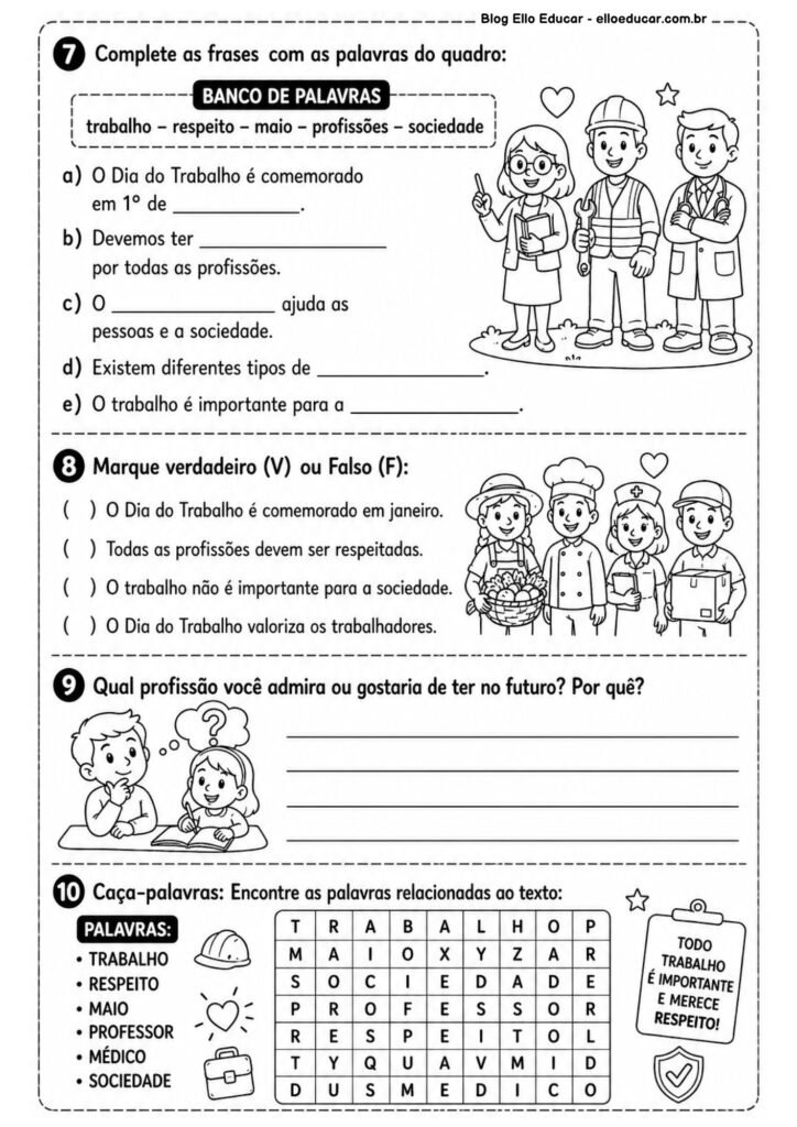 Atividades do Dia do Trabalho para 3° ano