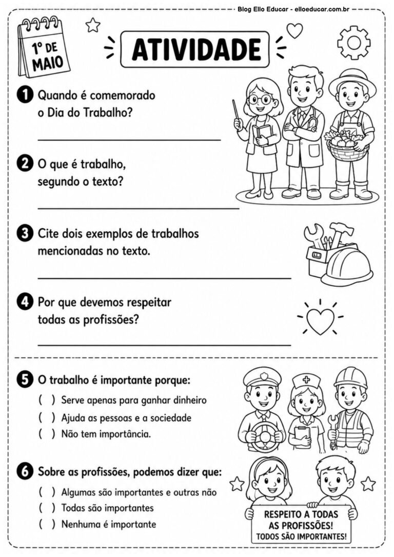 Atividades do Dia do Trabalho para 3° ano com PDF gratuito e plano de aula