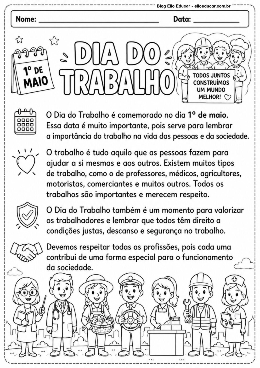 Atividades do Dia do Trabalho para 3° ano com PDF gratuito e plano de aula