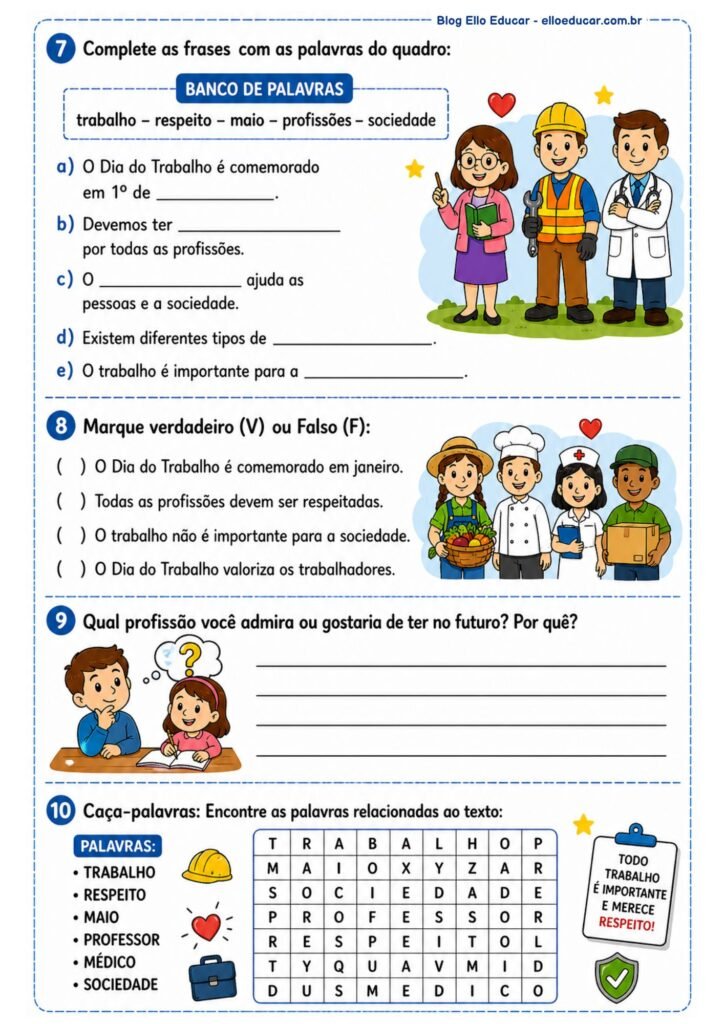 Atividades do Dia do Trabalho para 3° ano