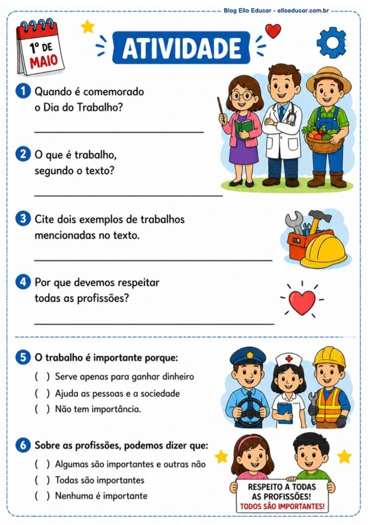 Atividades do Dia do Trabalho para 3° ano