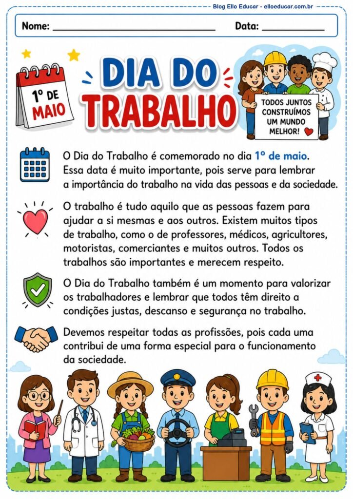 Atividades do Dia do Trabalho para 3° ano