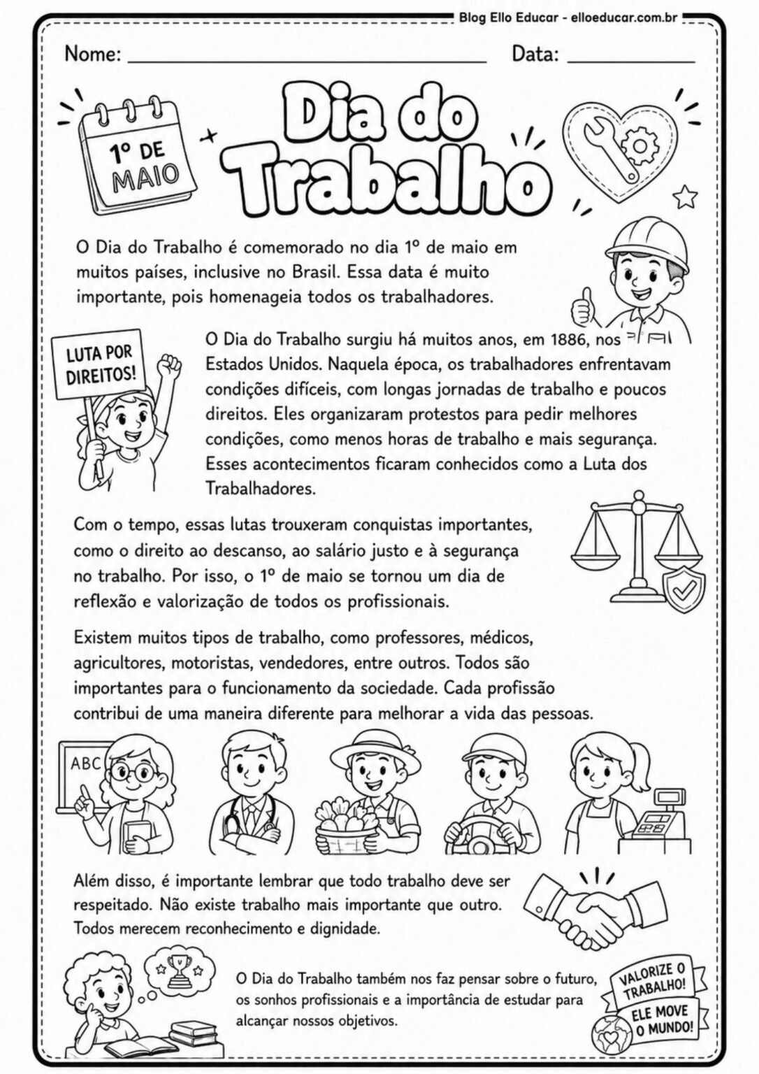 Atividades do Dia do Trabalho para 4° e 5° ano com PDF e Plano de Aula