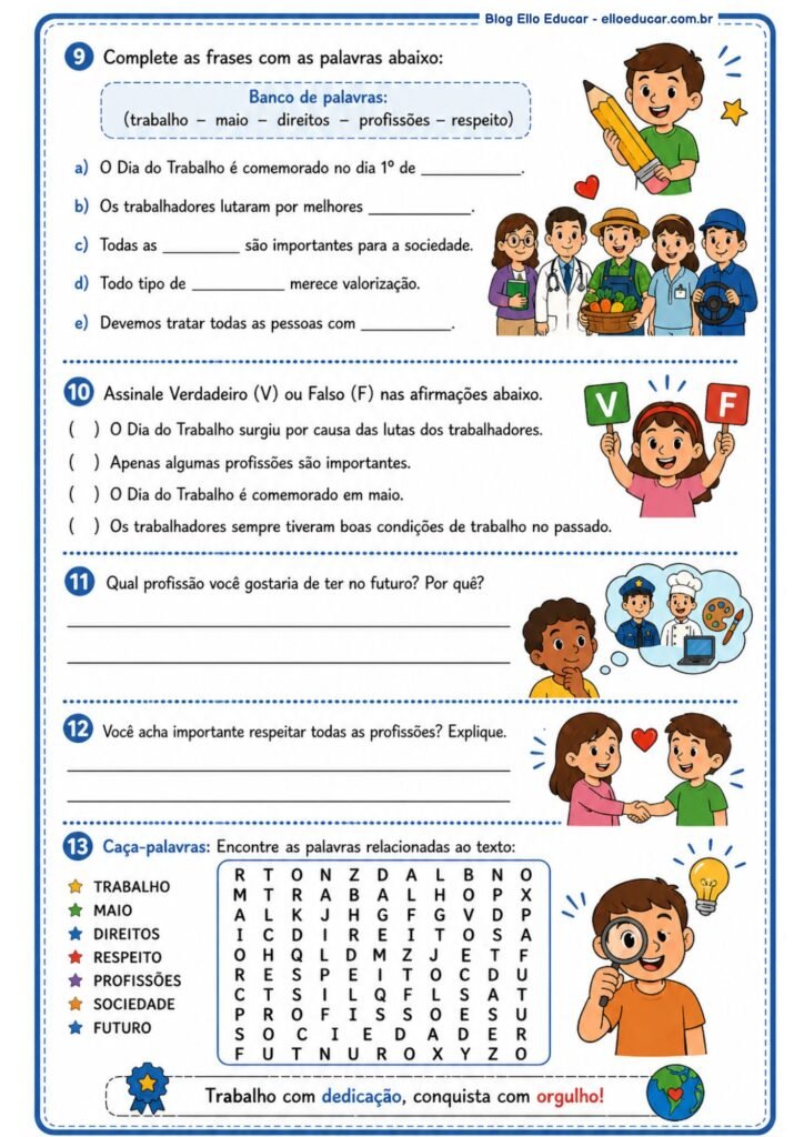 Atividades do Dia do Trabalho para 4° e 5° ano