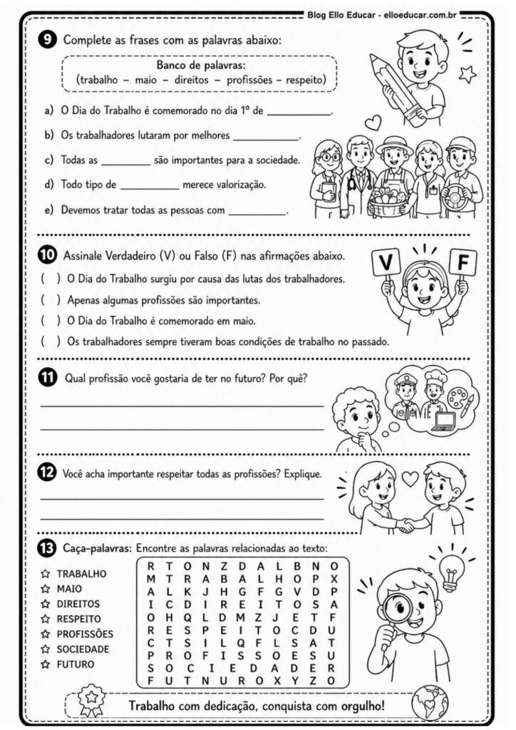 Atividades do Dia do Trabalho para 4° e 5° ano