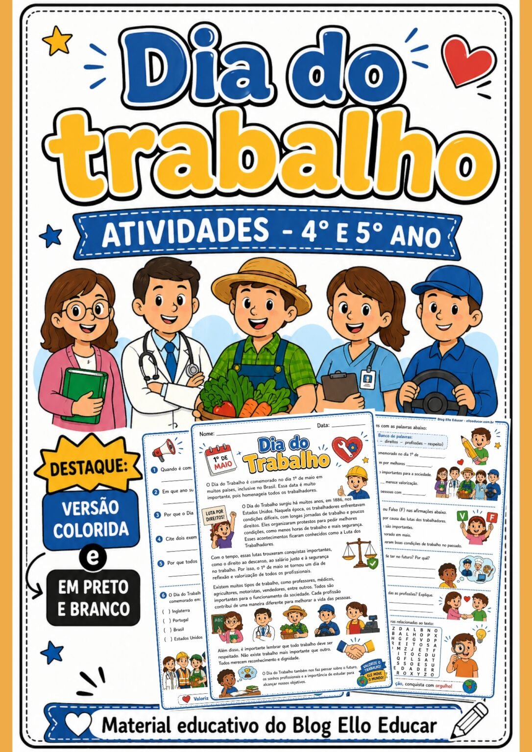Atividades do Dia do Trabalho para 4° e 5° ano com PDF e Plano de Aula