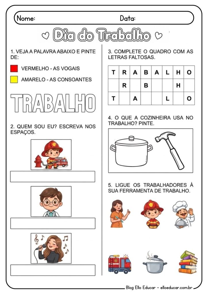Atividades sobre Dia do Trabalho 1° ano