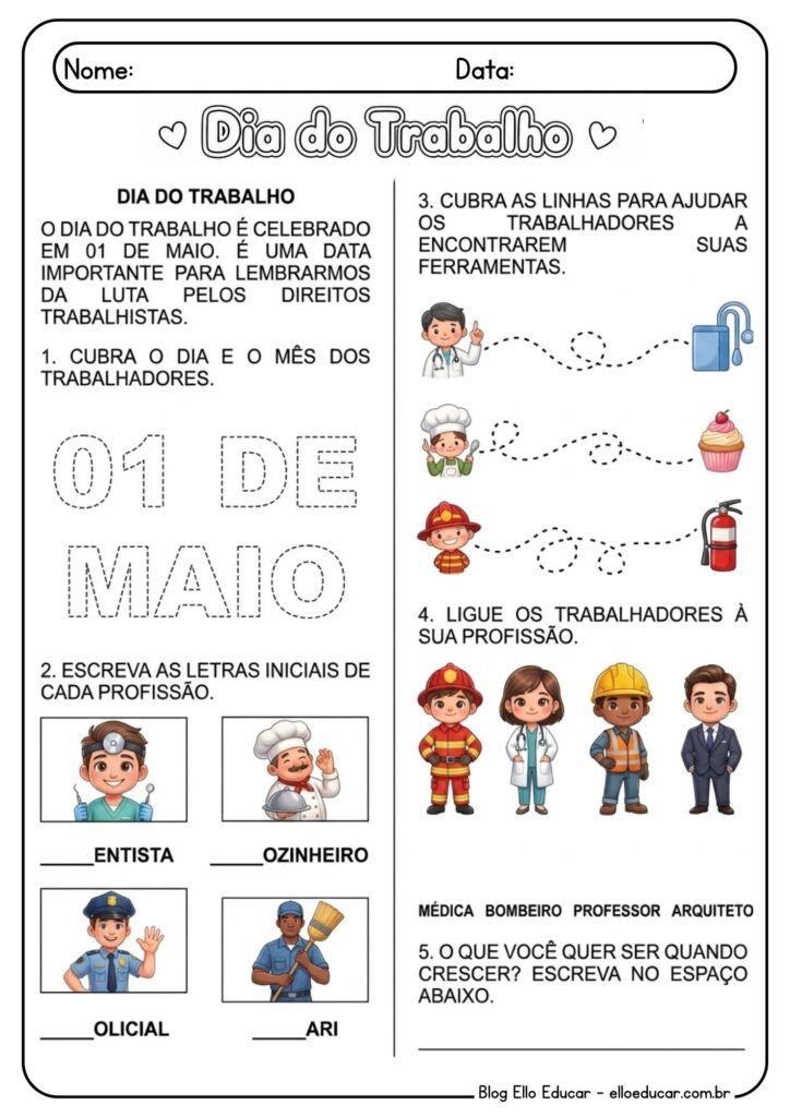 Atividades sobre Dia do Trabalho 1° ano