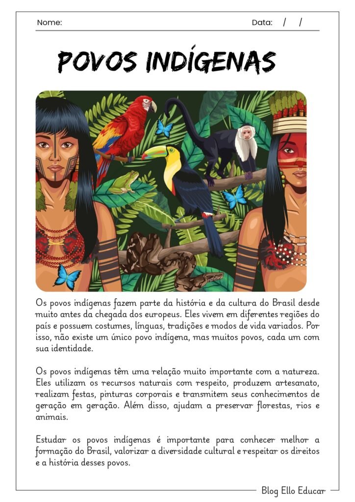Atividades sobre Povos Indígenas 4° ano