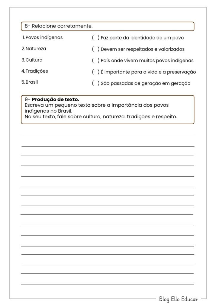 Atividades sobre Povos Indígenas 4° ano