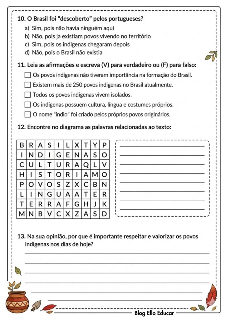 Atividades sobre Povos Indígenas 5° ano