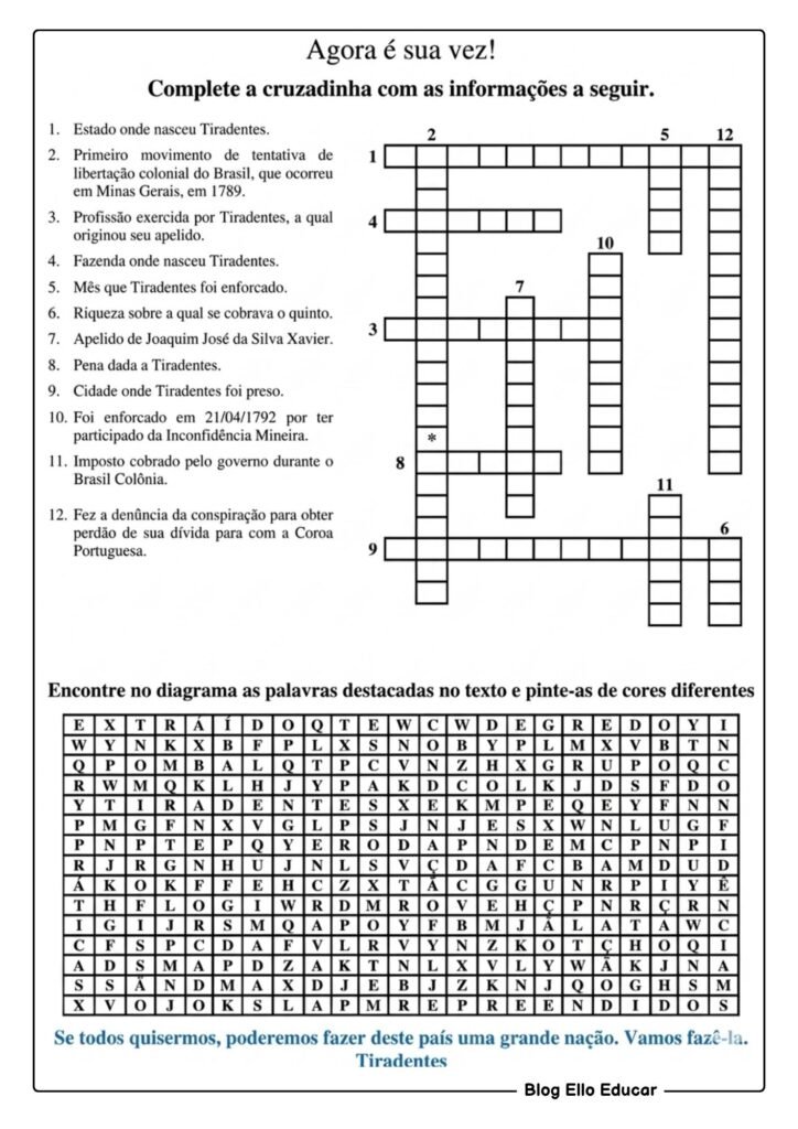 Atividades sobre Tiradentes 5° e 6° ano