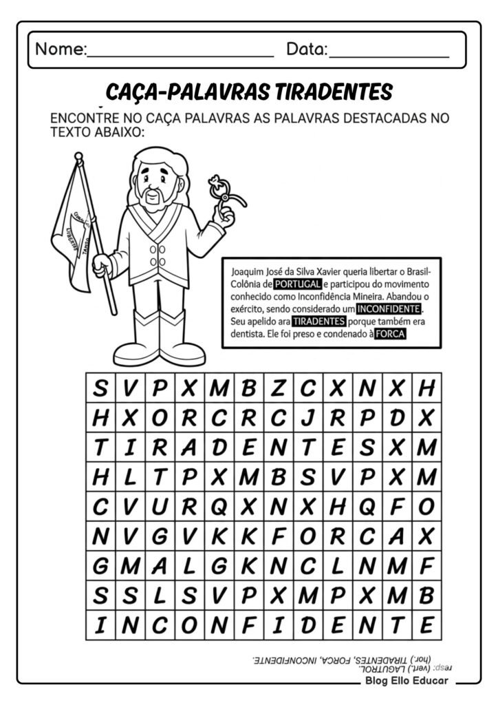 Atividades sobre Tiradentes para 1° ano