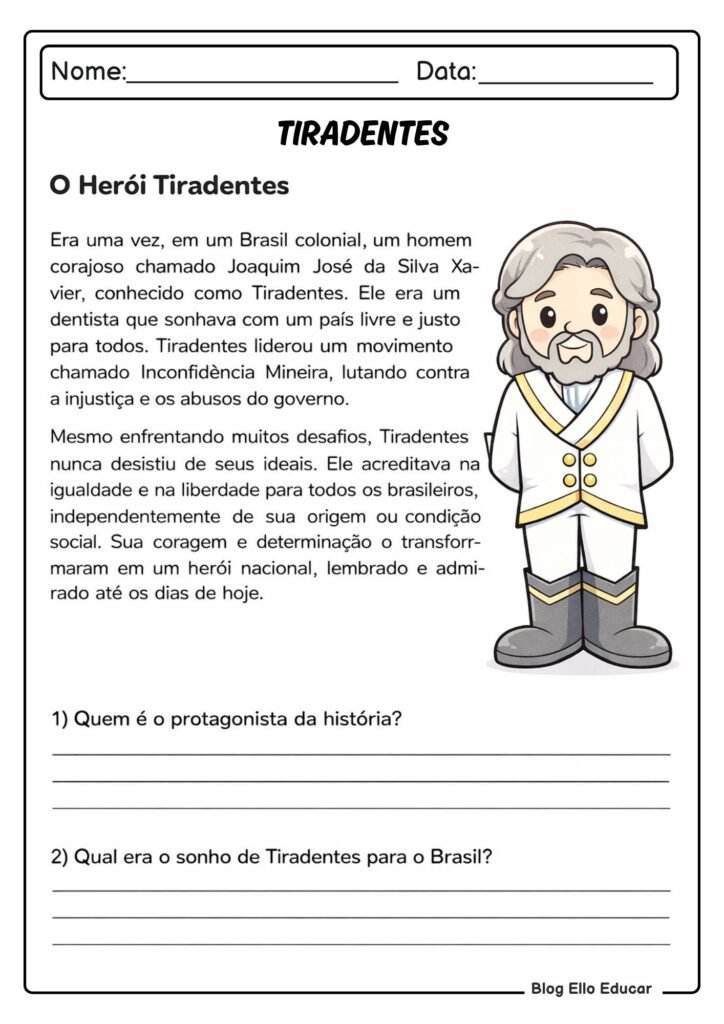 Atividades sobre Tiradentes para 3° ano.