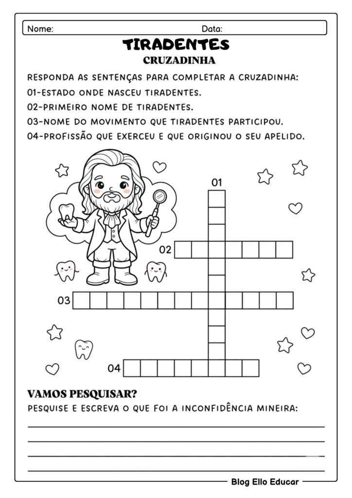 Atividades sobre Tiradentes para imprimir