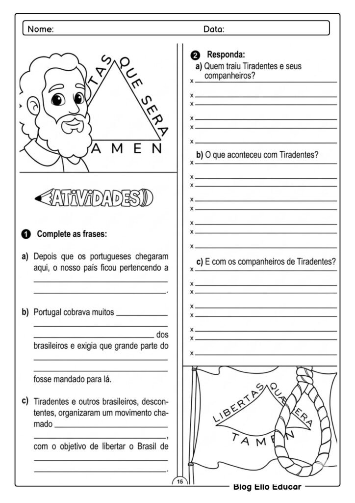 Atividades sobre Tiradentes para imprimir