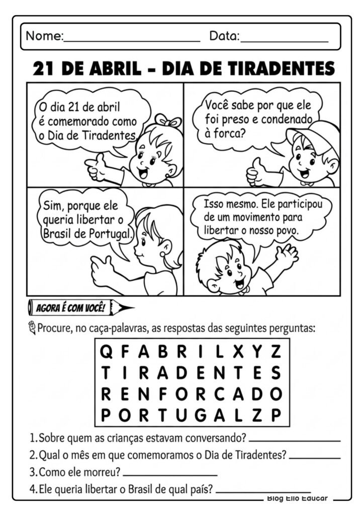 Atividades sobre Tiradentes para imprimir