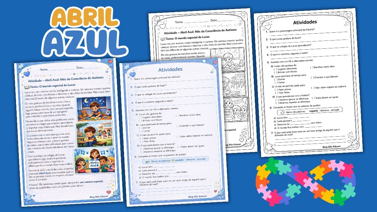 Atividades sobre o Abril Azul 3° ano: levando inclusão para a sala de aula