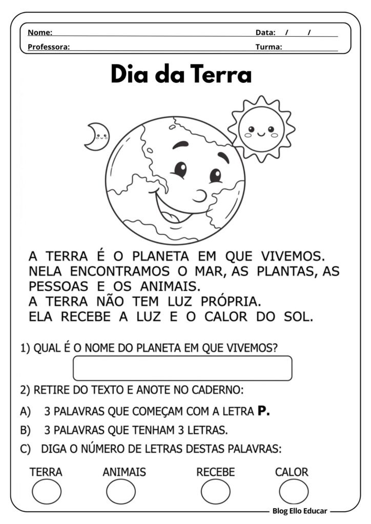 Atividades sobre o Dia da Terra para 1° ano