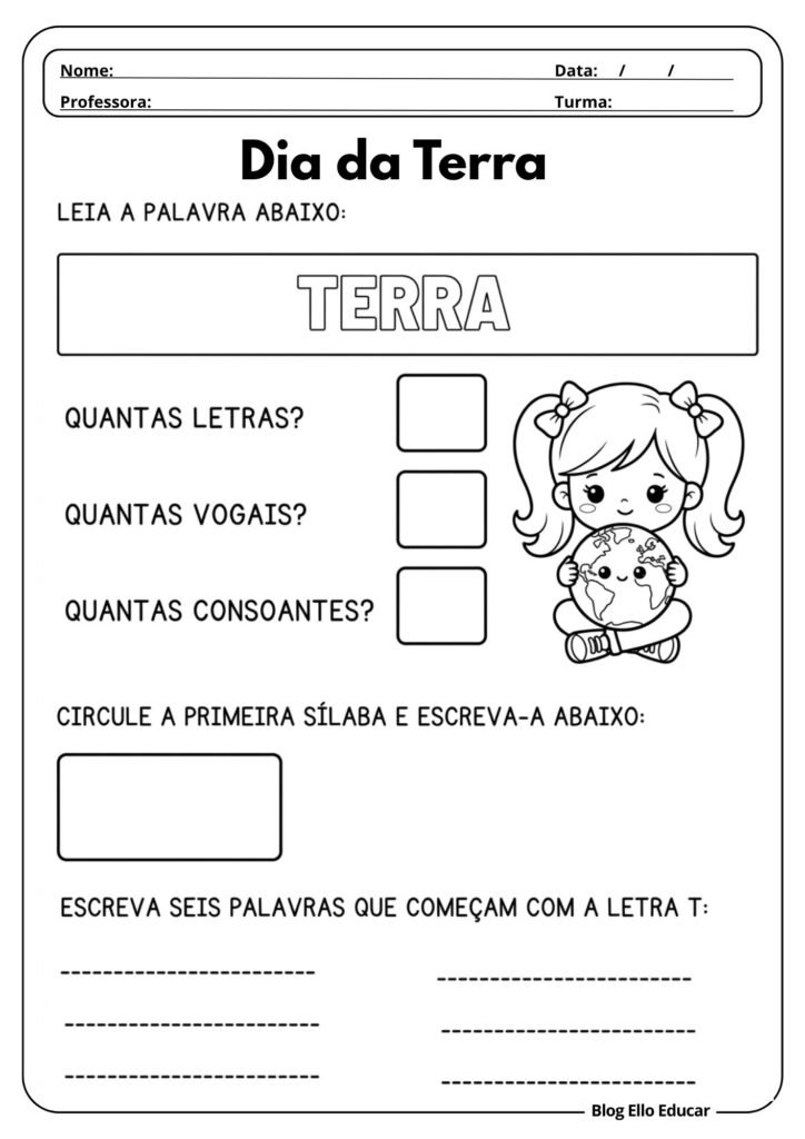 Atividades sobre o Dia da Terra para 1° ano