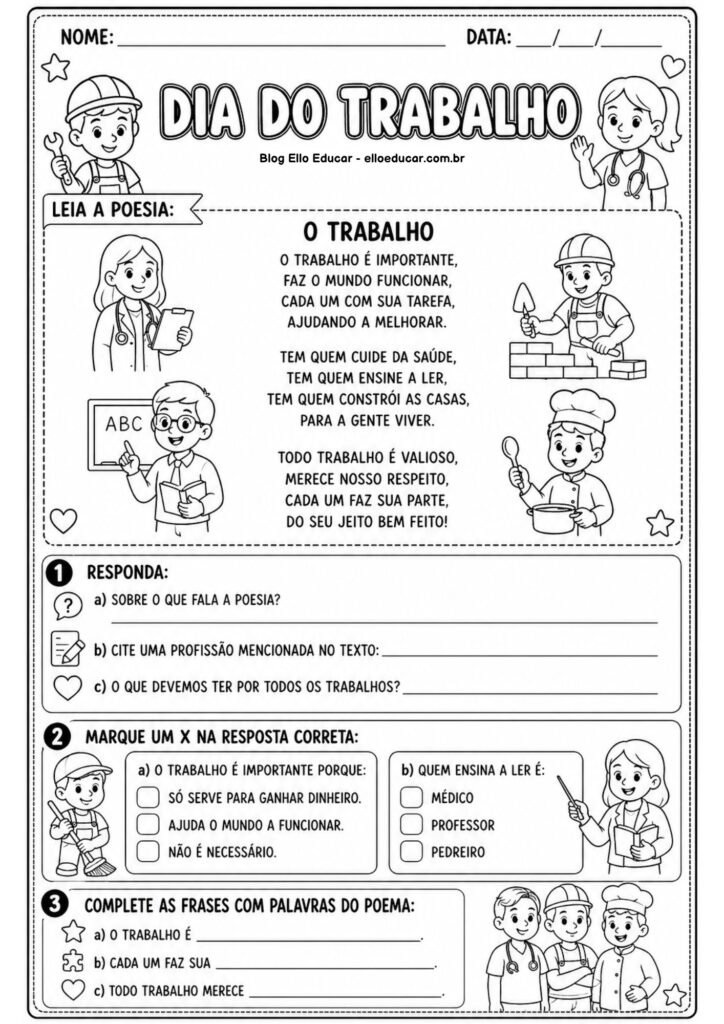 Atividades sobre Dia do Trabalho 2° ano.