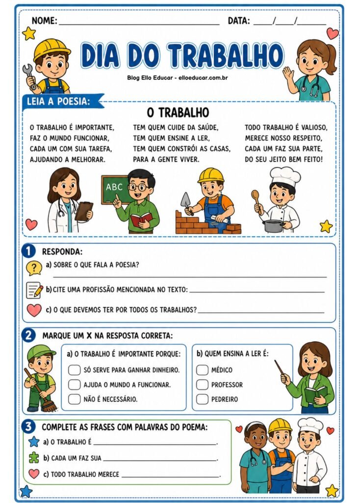 Atividades sobre Dia do Trabalho 2° ano.