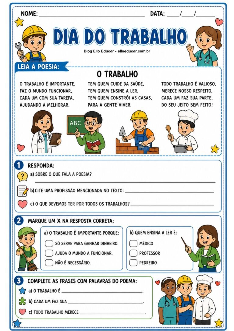 Atividades sobre o Dia do Trabalho 2° ano: Kit gratuito em PDF - Ello ...