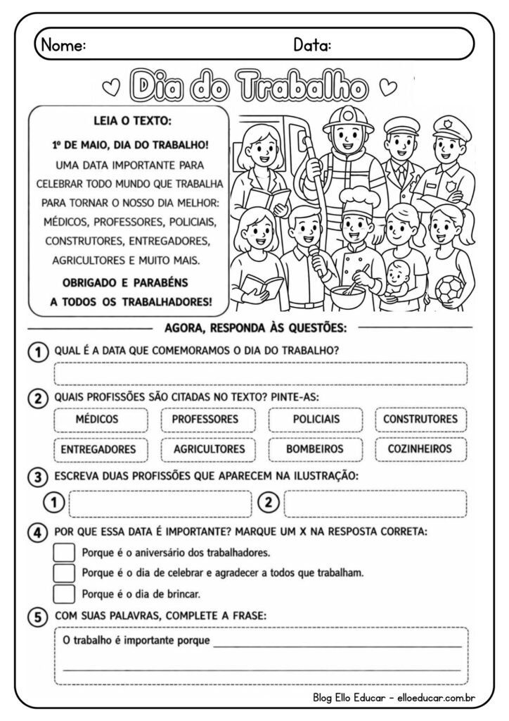 Atividades sobre Dia do Trabalho 2° ano.